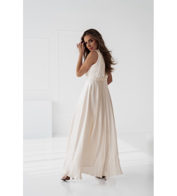 Langes Seidenkleid in Cremefarben