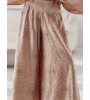 Pantalon large couleur pêche avec des roses brodées