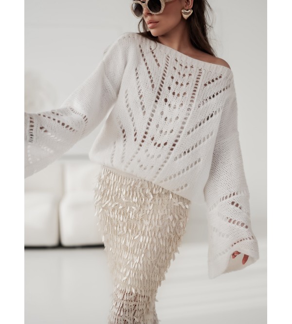 Pull blanc à manches évasées