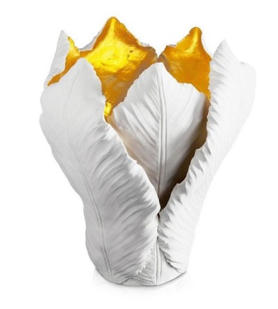 Großer weiß-goldener Kerzenhalter Tulip