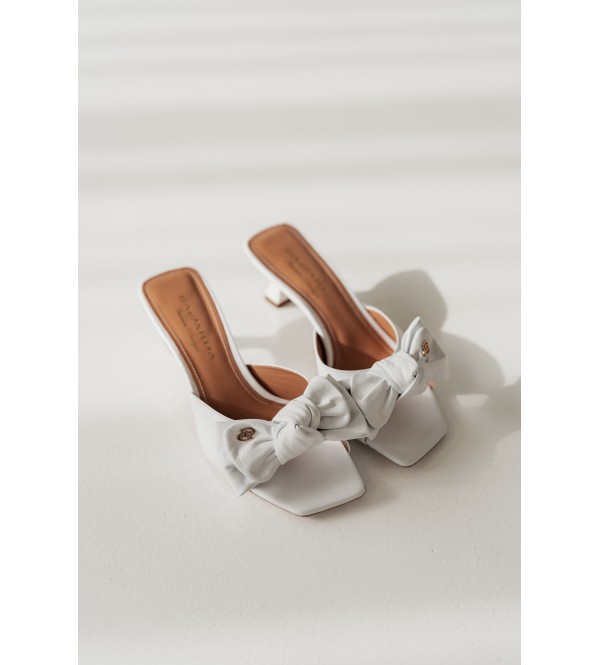 White leather heeled sandals